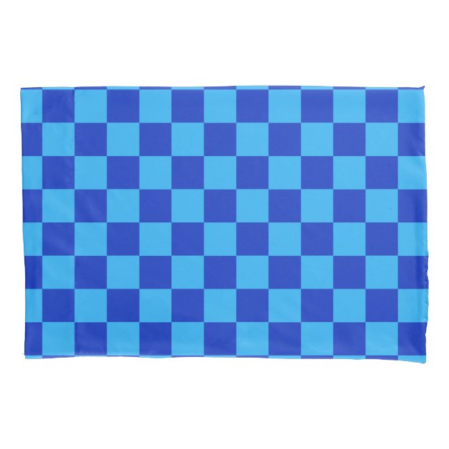 Housse D'oreillers Conception du vérificateur bleu clair et foncé (devant)