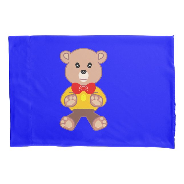 Housse D'oreillers Cool mignonne petit Bowtie Teddy Bear sur bleu (devant)