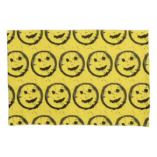 Housse D'oreillers Cool Sardé Joyeux visage souriant motif jaune
