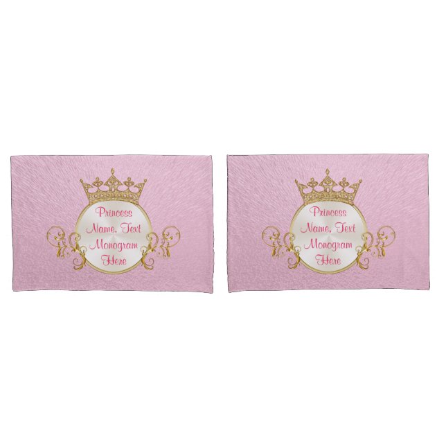 Housse D'oreillers Coque Coussin à princesse rose personnalisée ou 1 (devant-Set)