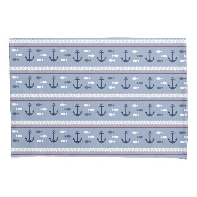 Housse D'oreillers Coque Coussin Ancres nautiques bleu et blanc (devant)