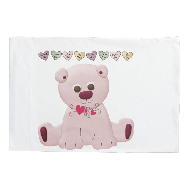 Housse D'oreillers Coque coussin Blanc rose Teddy Bear Love (Dos)