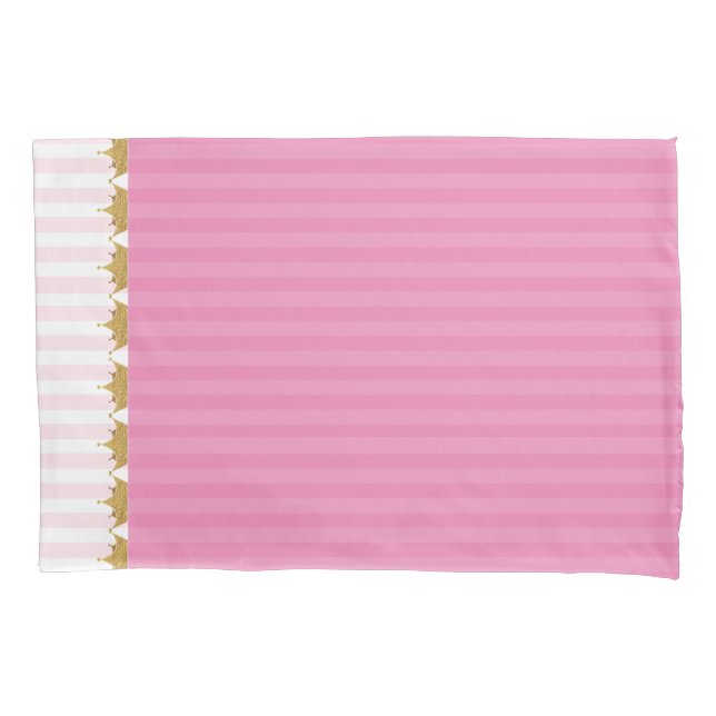Housse D'oreillers Coque Coussin de  Pink Stripes et Gold Crowns (devant)
