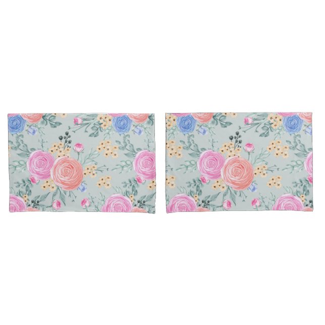 Housse D'oreillers Coque Coussin floral (devant-Set)