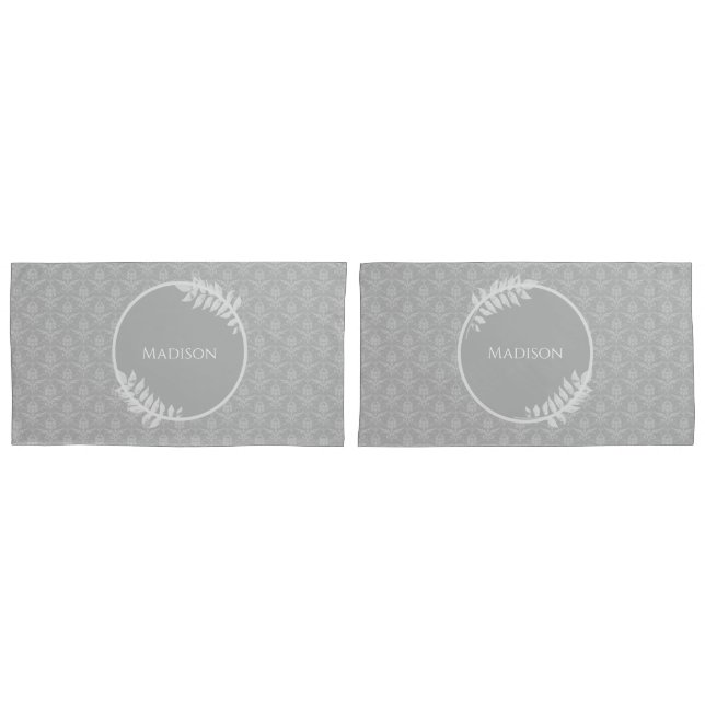 Housse D'oreillers Coque Coussin gris élégant Damask (devant-Set)