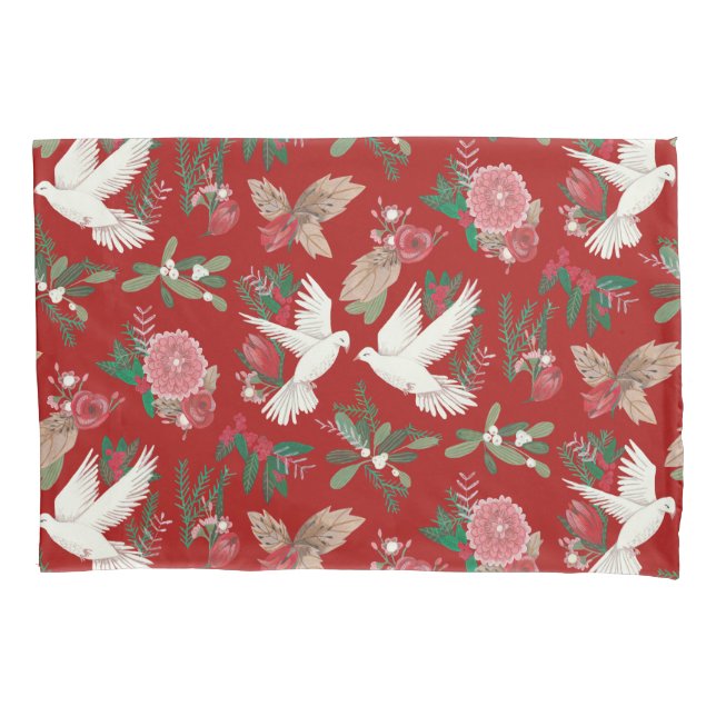 Housse D'oreillers Coque Coussin vert rouge de Noël fleuri Doses (devant)