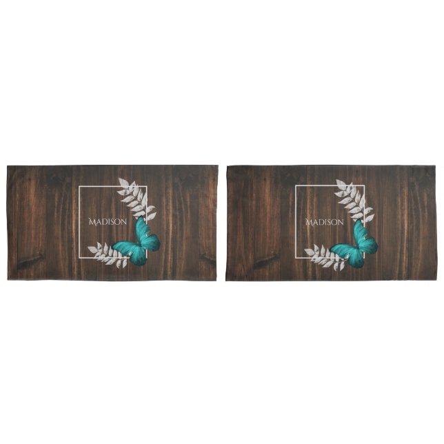 Housse D'oreillers Coque de Coussin de papillon Turquoise rustique (devant-Set)