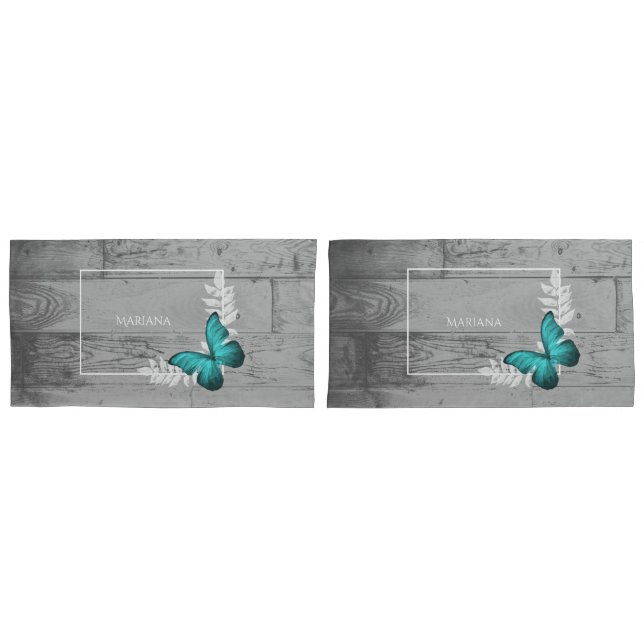 Housse D'oreillers Coque de Coussin papillon turquoise (devant-Set)
