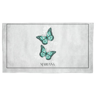 Housse D'oreillers Coque turquoise de Coussin floral papillon