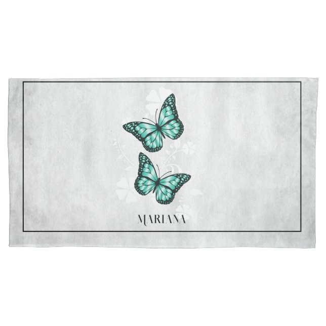 Housse D'oreillers Coque turquoise de Coussin floral papillon (devant)