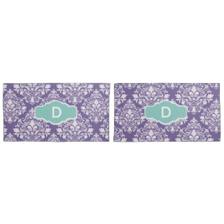 Housse D'oreillers Coques Coussin Monogram Purple Damask