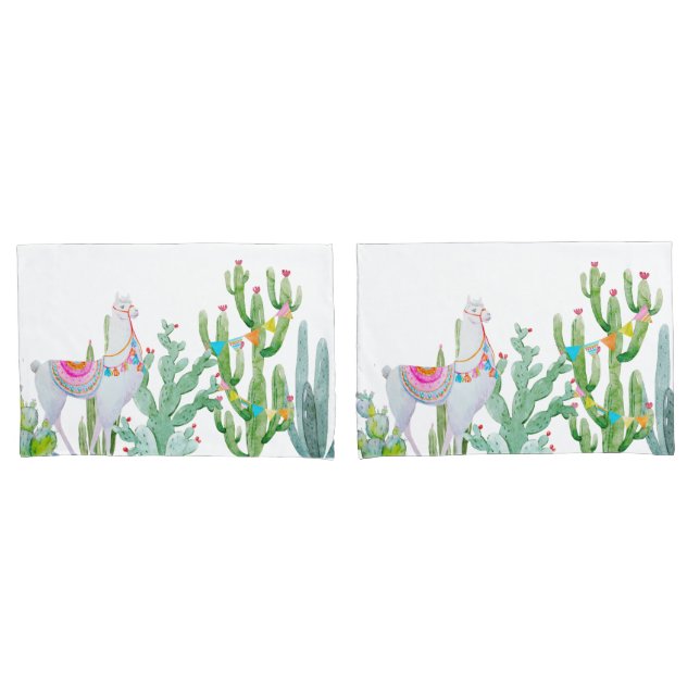 Housse D'oreillers Coques coussins Boho Llama Bohemian Cactus Desert  (devant-Set)