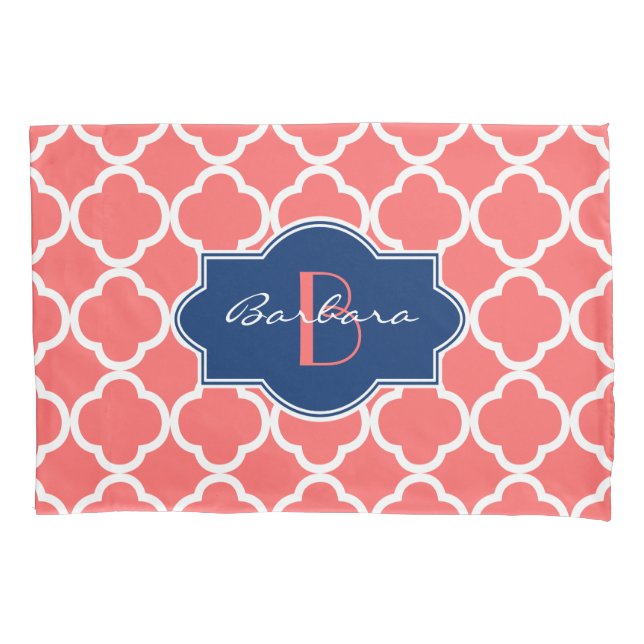 Housse D'oreillers Corail et blanc Quatrefoil Motif géométrique (devant)