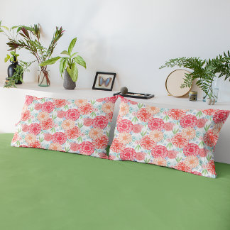 Housse D'oreillers Corail Vert frais Rouge Bleu Orange Retro Art Flor