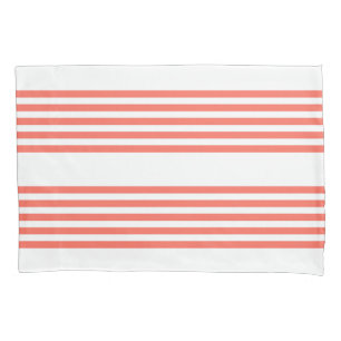 Housse D'oreillers Corail vivant et blanc cinq bandes motif
