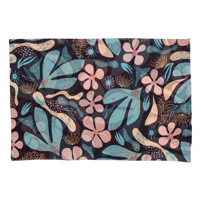 Housse D'oreillers Coral Blue Floral Dark Print (devant)