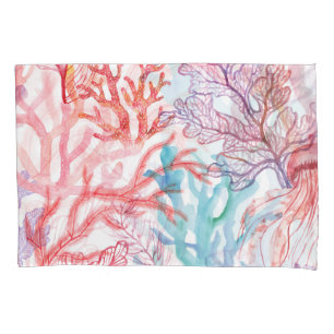 Housse D'oreillers Coraux aquarelles : motif du monde sous-marin.