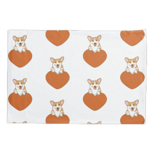 Housse D'oreillers Corgi Souriant Avec Coeur