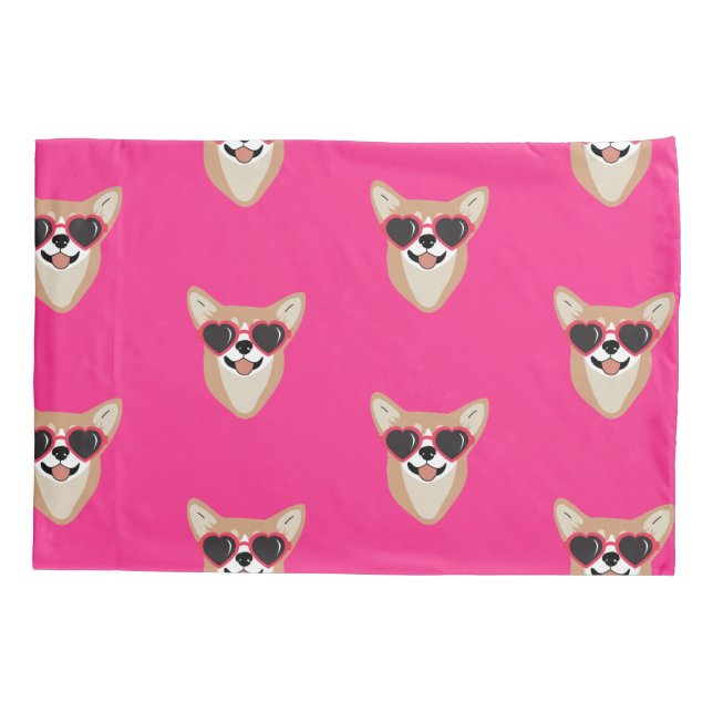 Housse D'oreillers Corgi Souriant Avec Lunettes De Soleil Rose (Dos)