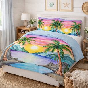 Housse D'oreillers Coucher de soleil sur la plage tropicale de l'île
