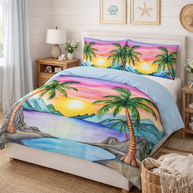 Housse D'oreillers Coucher de soleil sur la plage tropicale de l'île (Créateur téléchargé)