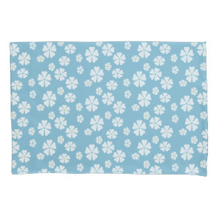 Housse D'oreillers Couette bleu clair avec fleurs blanches