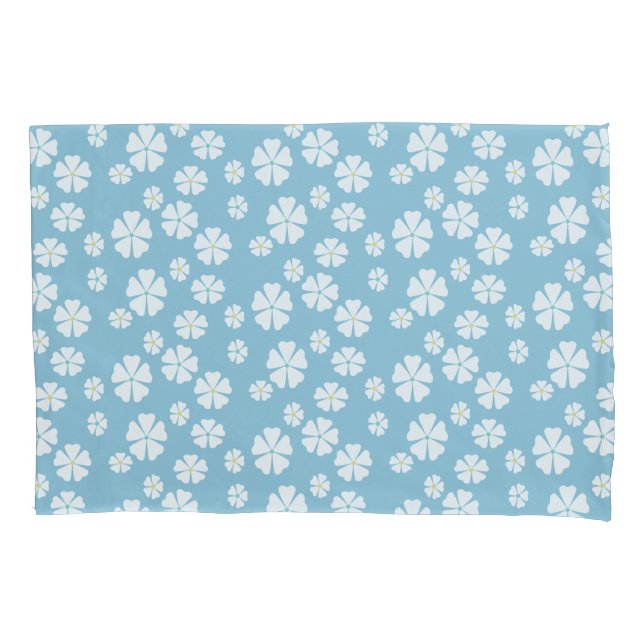 Housse D'oreillers Couette bleu clair avec fleurs blanches (devant-gauche)