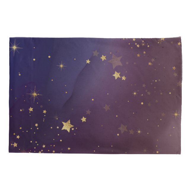 Housse D'oreillers Couleur Améthyste avec étoiles d'or brillantes (Dos)