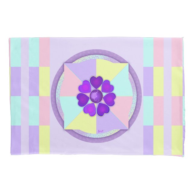 Housse D'oreillers Couleurs pastel & coeurs violets battre (devant)