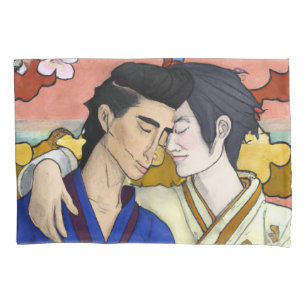 Housse D'oreillers Couple Gay Dans Le Style De L'Art Japonais Ukiyo-e