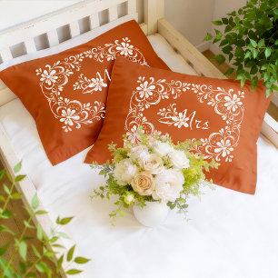 Housse D'oreillers Couple Mr & Mrs Shabby Chic Orange Brûlé Romantiqu