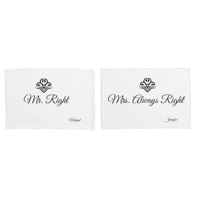 Housse D'oreillers Couples Mariage M. Right & Mme Always Right (devant-Set)
