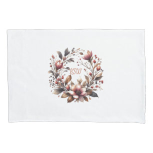 Housse D'oreillers Couronne florale de magnolia à monogramme élégant
