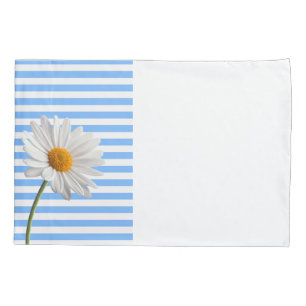 Housse D'oreillers Coussin Coque Bleu et Blanc Stripe Daisy