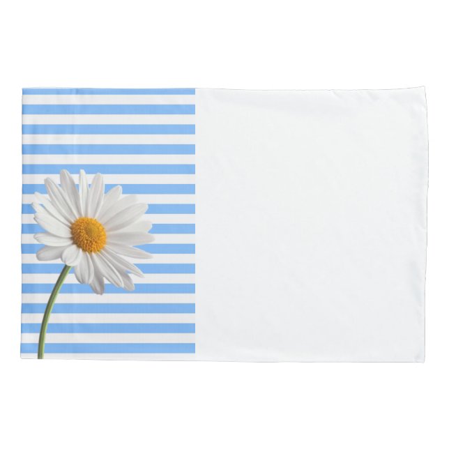 Housse D'oreillers Coussin Coque Bleu et Blanc Stripe Daisy (Dos)