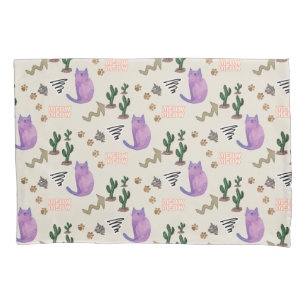 Housse D'oreillers Coussin Coque Chat Poisson Poisson Pow Paws Cactus
