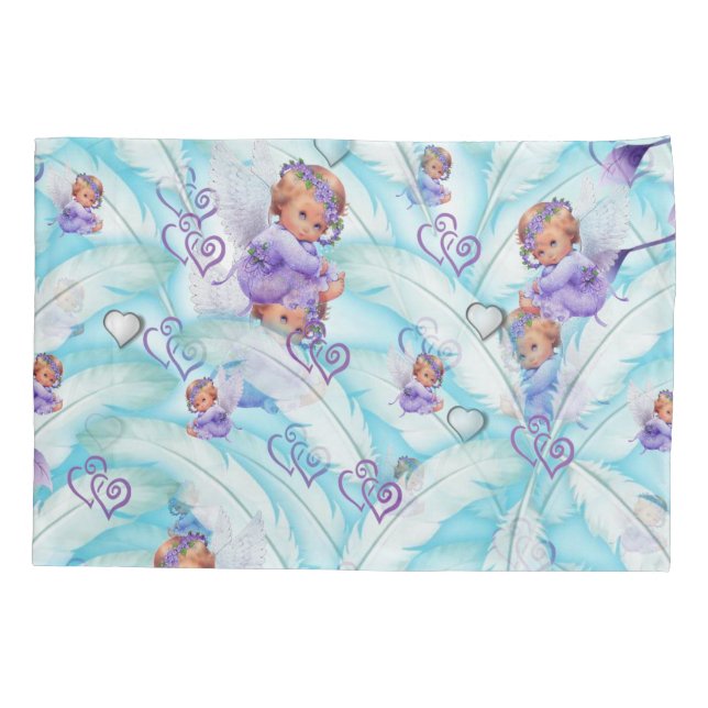 Housse D'oreillers Coussin Coque Plumes florales Bébé Ange (Dos)