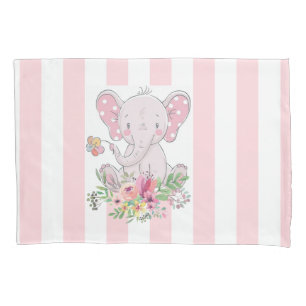 Housse D'oreillers Coussin Coque rose rayure Eléphant Floral