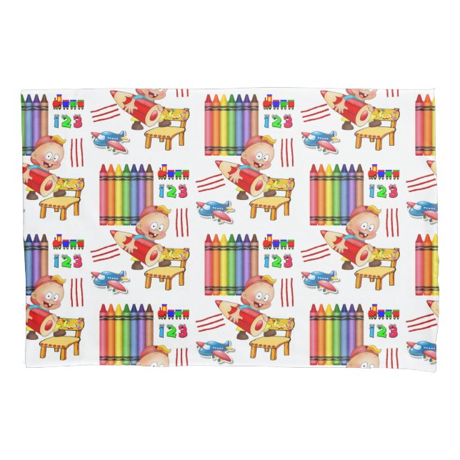 Housse D'oreillers Coussin Coque Trains Crayons Nombre Avion (devant)