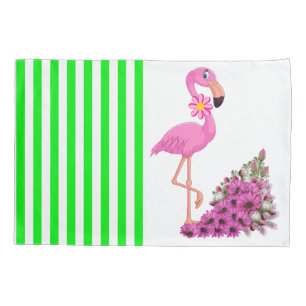 Housse D'oreillers Coussin Coque Vert rayure rose Flamant rose Floral
