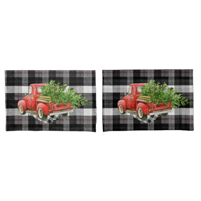 Housse D'oreillers Coussin de Noël Coques Rouge XMAS Camion Plaid Bla (devant-Set)