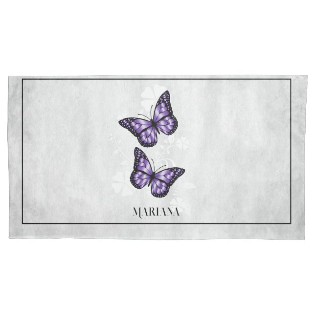 Housse D'oreillers Coussin floral papillon pourpre Coque (devant)