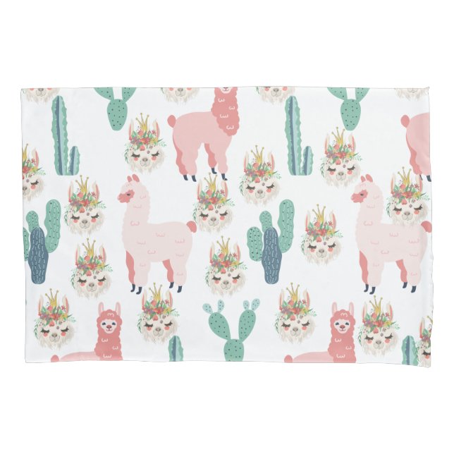 Housse D'oreillers Coussin Llamas Roses Cactus Vert Mignon Adorable (devant)