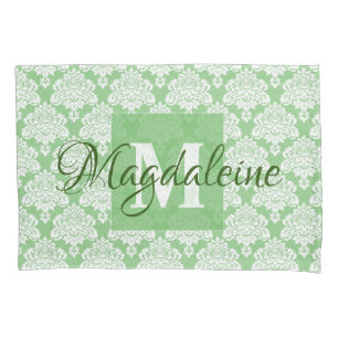 Housse D'oreillers Coussin Sage Green Damask Coque avec Monogram