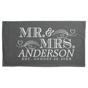 Housse D'oreillers Coutume de M. et de Mme Vintage Typography Wedding