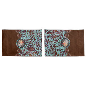 Housse D'oreillers cowboy brun turquoise de l'ouest motif