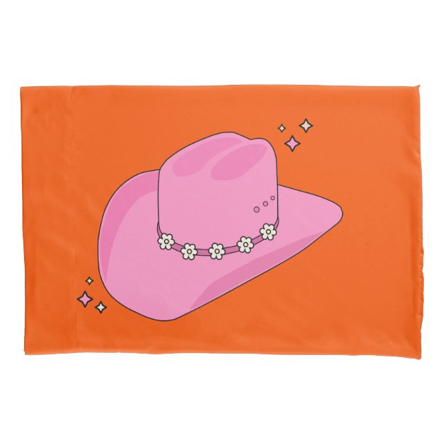 Housse D'oreillers Cowboy Casquette Orange Et Rose (devant)