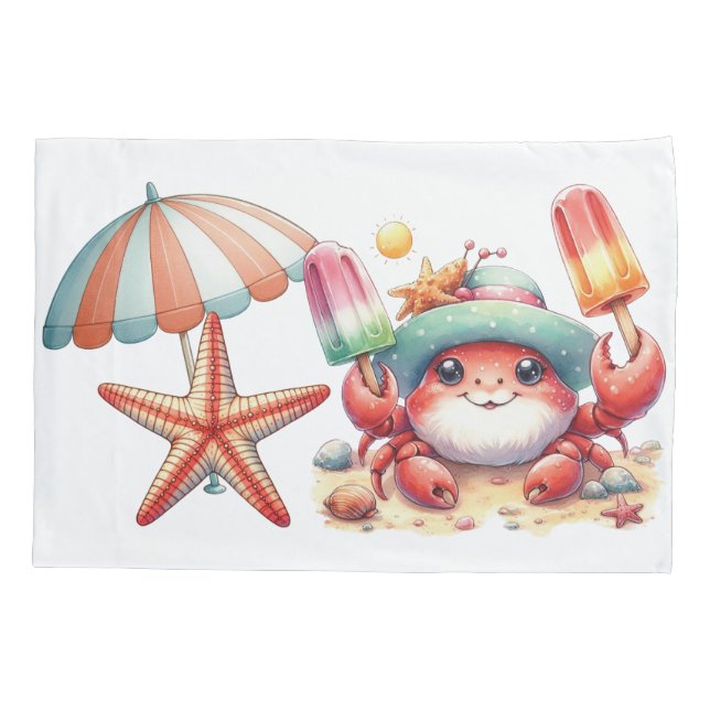 Housse D'oreillers Crabe d'ambiance estivale avec des popsicles (Dos)