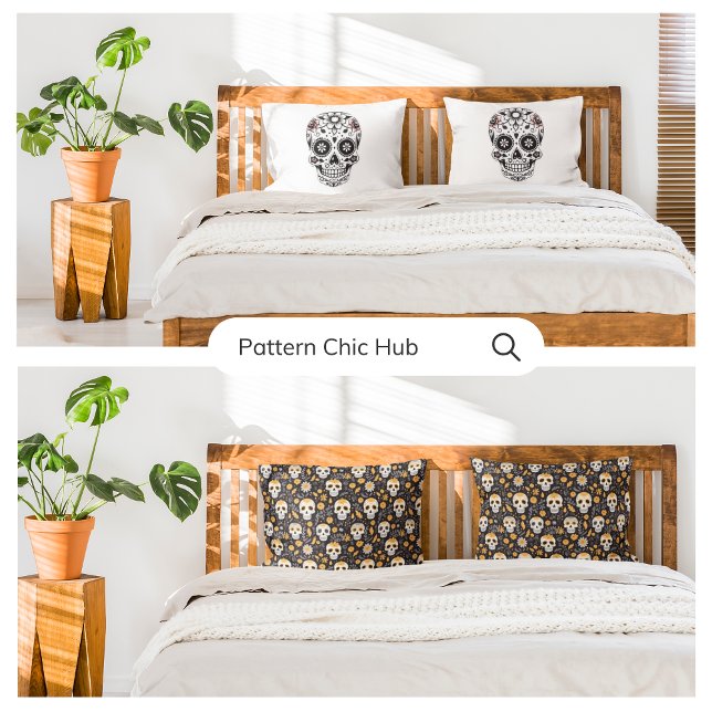 Housse D'oreillers Crâne jaune blanc sucre Horreur moderne (Créateur téléchargé)