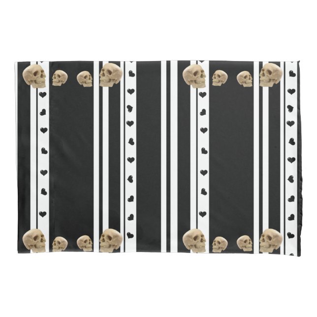 Housse D'oreillers Crânes Coques coussins Coeurs noirs Blancs (devant)
